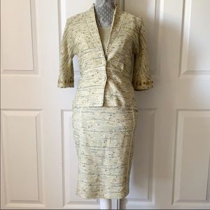 St John Couture Green Tweed Embellished Skirt Suit